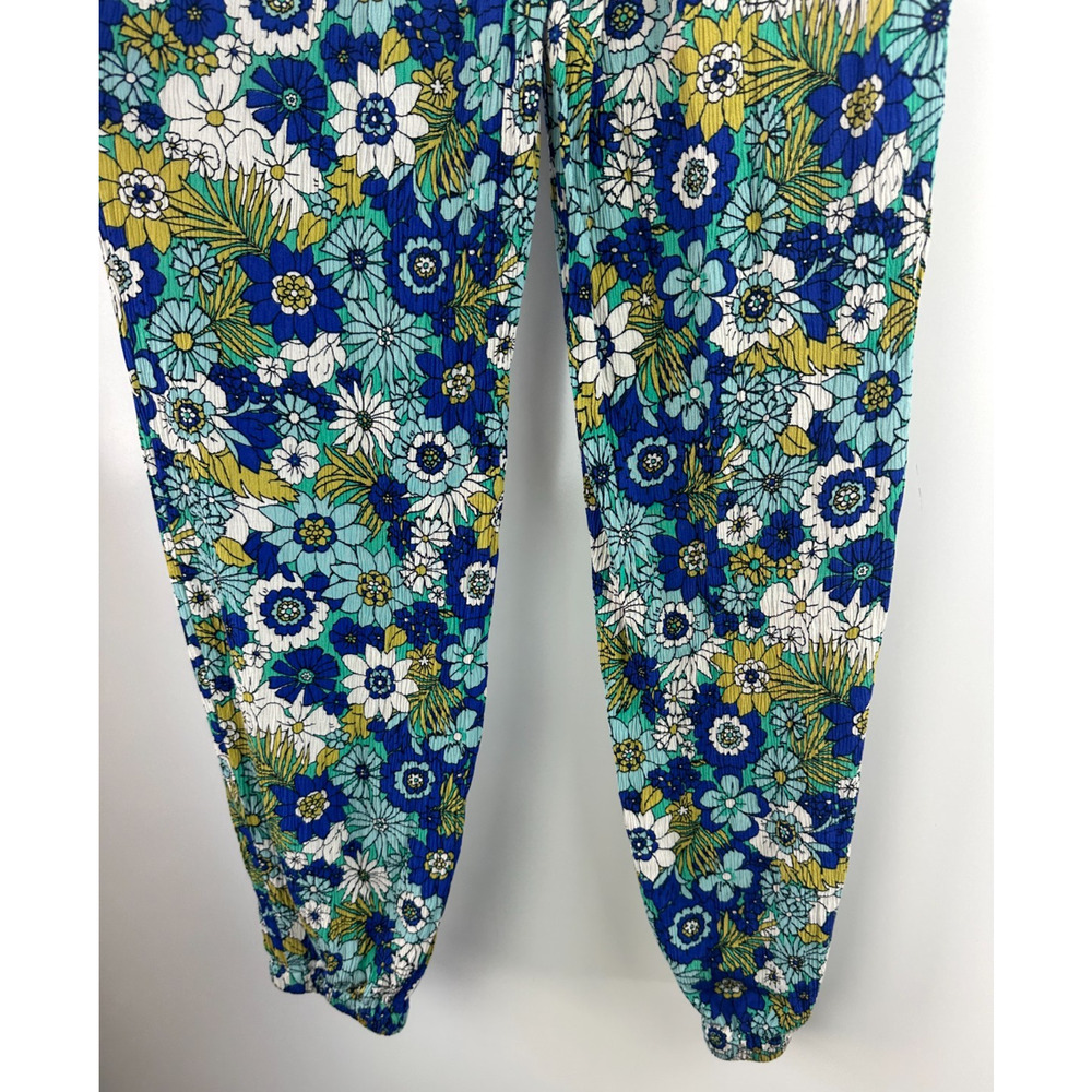 Boden Crinkle Tapered Trousers Blue Floral Pull On Pants Tassel Women's Size 6 - Picture 6 of 16